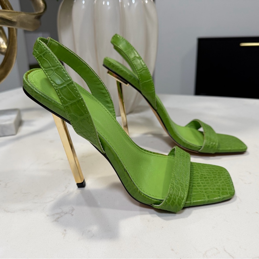 PrettyLittleThing Lime Green Croc Slingback Heels